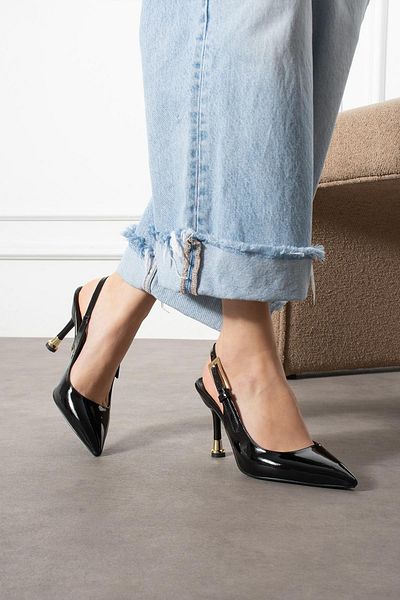 ShoeTek Black Patent Leather Jola Women's Stiletto - Back Strap and Buckle