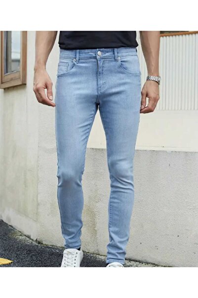 KING SEZAR بنطلون جينز أزرق بقصة ضيقة للرجال