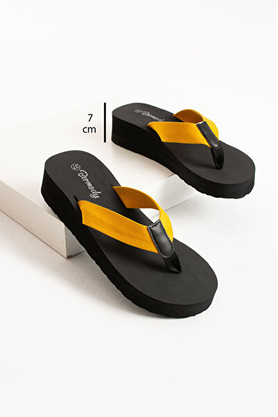 Bermody Kaila Women's Platform Wedge Heel 7cm Fabric Flip Flops Summer Pool Sea Beach Slippers