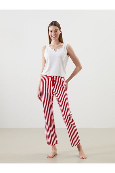 LC Waikiki Lcw Young Red Elastic Waist Striped Women's Pajama Bottoms