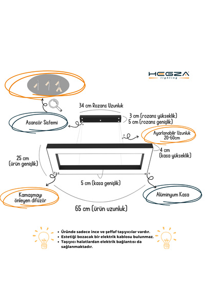 Hegza Lighting Mesıta ( Beyaz Kasa, Beyaz Işık ) Ledli Modern Led Avize, Salon, Mutfak, Oturma Yatak Odası, Sarkıt