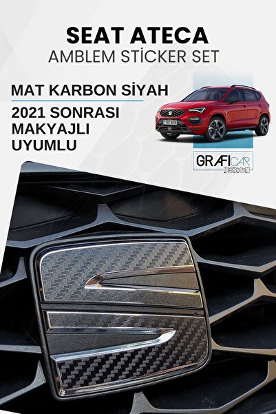 GRAFİCAR Seat Ateca Amblem Kaplama Sticker Set - MAT KARBON SİYAH / 2021 SONR...