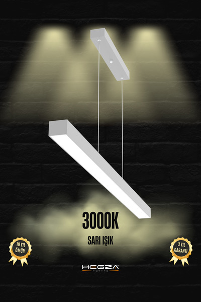 Hegza Lighting Lineer 100cm ( Gri Kasa, Sarı Işık ) Ledli Sarkıt Modern Led A...