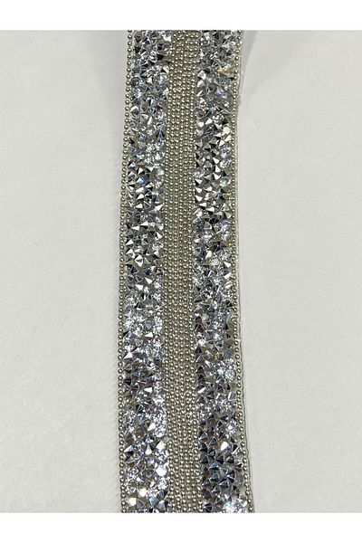 karantuhafiye Iron-On Adhesive Chain Model Strip / 1 Meter / H49 Silver