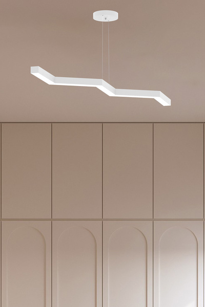 Hegza Lighting Zigzag ( Beyaz Kasa, Doğal Beyaz Işık ) Modern Led Avize, Salon, Mutfak, Oturma Yatak Odası, Sarkıt