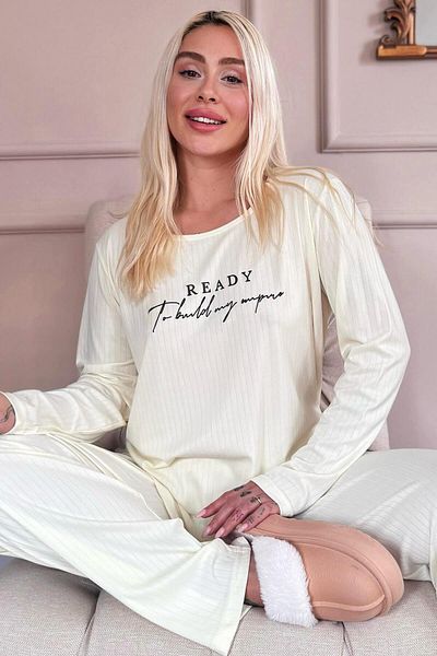 Pijamaevi Ecru Ready Dublin Long Sleeve Women's Pajama Set