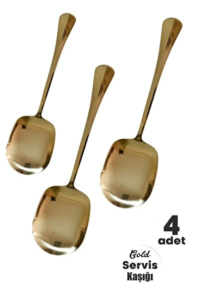 Maridet Paslanmaz Gold Çelik Lüx Servis Salata Kaşığı Spatula Çelik Yemek Ser...
