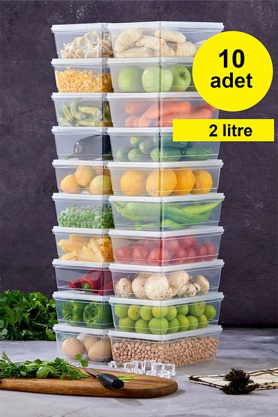 AXE HOME Storage Container 10 Pieces 2 Lt Lid Food, Freezer, Refrigerator, Food, Toy, Food, Coffee, Material Box
