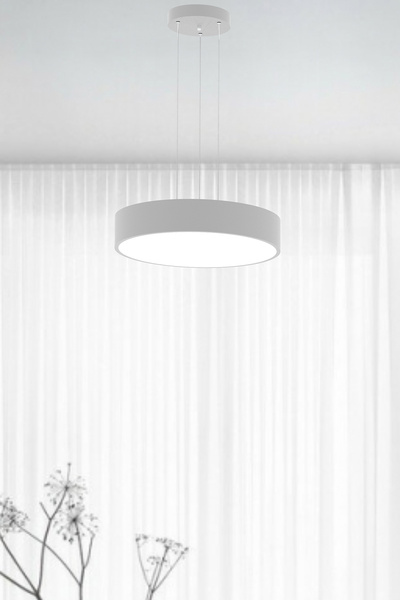 Hegza Lighting Drum 40cm ( Gri Kasa, Doğal Beyaz Işık ) Modern Sarkıt Led Avize, Salon, Mutfak, Oturma Yatak Odası