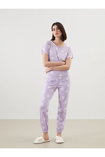 LC Waikiki Lcw Young Lilac Elastic Waist Floral Women's Jogger Pajama Bottom