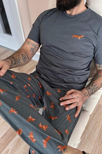 Pijamaevi Σετ ανδρικές πιτζάμες με κοντομάνικο στάμπα Smoked Dasch