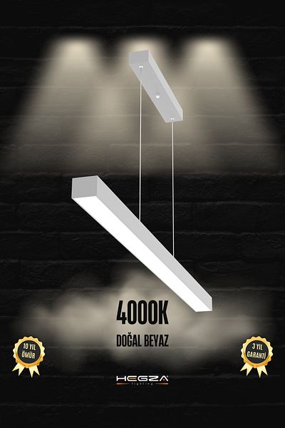 Hegza Lighting Linear 120cm (Grey Case, Natural White Light) Pendant Lamp Modern Led Chandelier, Living Room, Kitchen, Table Top Chandelier