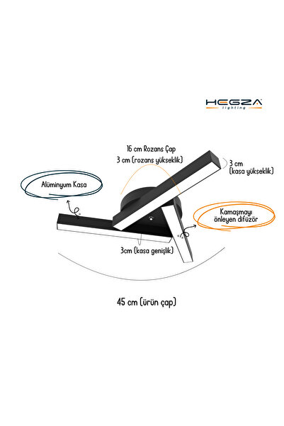 Hegza Lighting Mirador ( Gri Kasa, Beyaz Işık ) Ledli Modern Plafonyer Led Avize, Salon, Mutfak, Oturma Odası