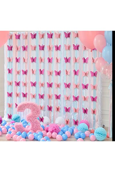 by belis design 4metre Doğum Günü,parti Kelebek Kağıt Flama Banner Duvar,tava...