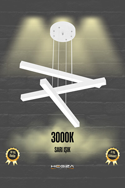 Hegza Lighting Trillizo ( Beyaz Kasa, Sarı Işık ) Ledli Modern Sarkıt Led Avi...