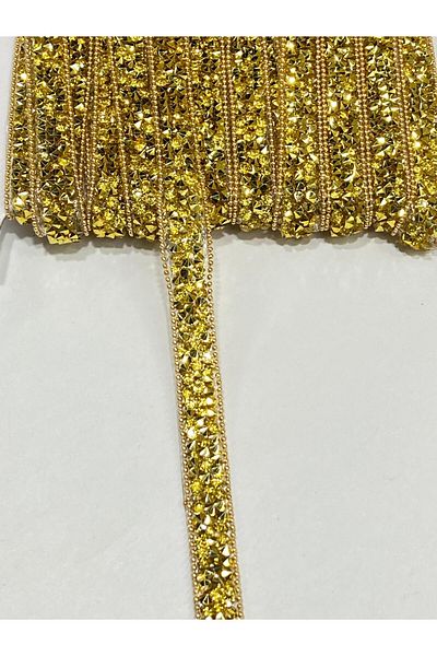 karantuhafiye H41 Gold Chain Stone Strip - Iron-On Edges / 1 Meter