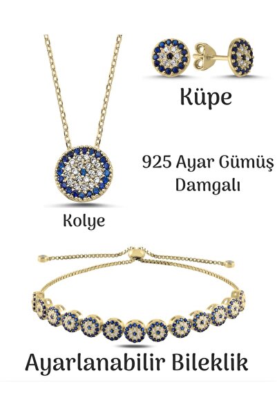 Inure Jewelry 925 Ayar Gümüş Zirkon Taşlı Sosyete Gözü (Kolye&Ayarlanabilir A...