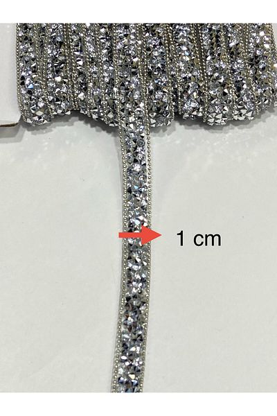 karantuhafiye Chain Rhinestone Strip for Iron-On Edges / 1 Meter / H41 Silver