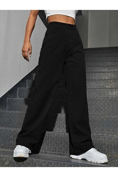 geenz manifacture Women's Black High Waist Loose Wide Leg Denim Jeans, Loose Fitting Palazzo Jeans