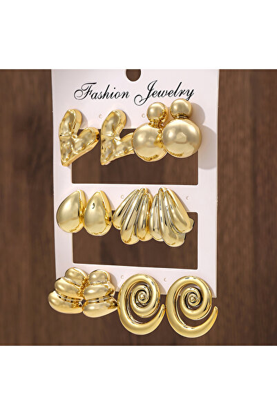 Choice 6 أزواج من الأقراط الذهبية على شكل قلب على شكل قطرة ماء إبداعية للنساء