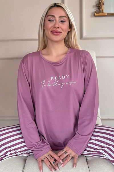 Pijamaevi Powder Ready Patterned Bamboo Long Sleeve Women's Pajama Set