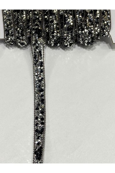 karantuhafiye Chain and Stone Strip with Iron-On Edges / 1 Meter / H41 Black