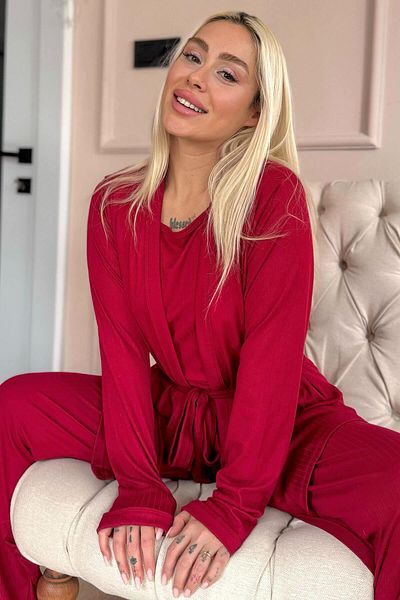 Pijamaevi Set pijamale pentru femei Dublin Burgundy cu rochie de dimineață