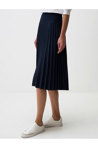 Jimmy Key Navy Blue Relaxed Cut High Waist Pleated Midi Skirt Size: S