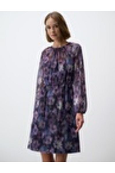 Jimmy Key Purple Round Neck Floral Print Mesh Mini Dress