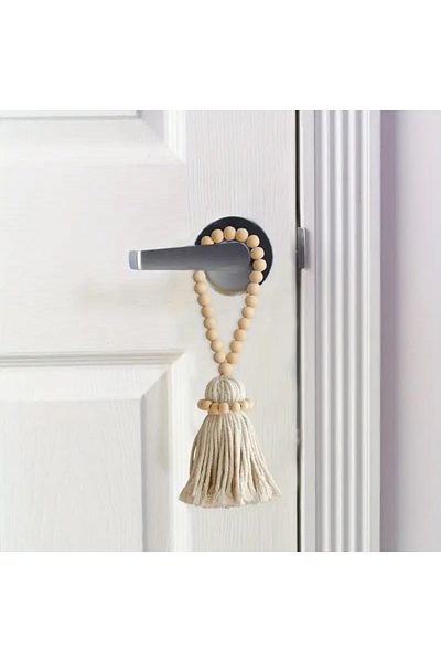 Emtory Home Bohemian Wooden Beaded Decorative Ornament - Bohemian Ornament with Ecru Tassel 1 Piece