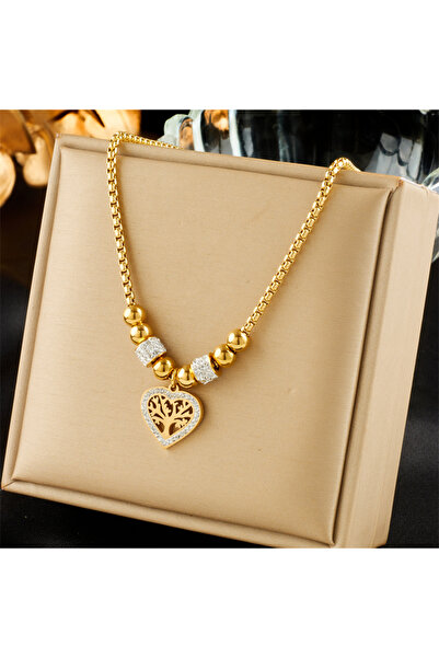 Choice N2273 DIEYURO 316L Stainless Steel Heart-Shaped Tree Pendant Necklace ...