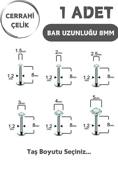 Blisse Piercing Surgical Steel 8mm Zircon Stone Tragus Helix Ear Cartilage Flat Conch Lip Nose Snake Bites Piercing