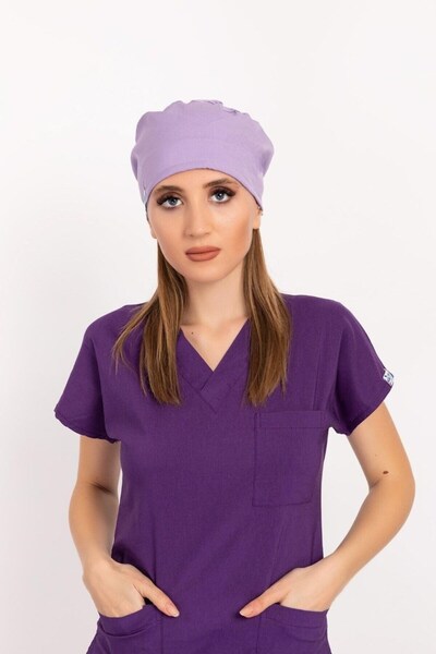 Nur Medikal Giyim Unisex Düz Lila Renk Desenli Doktor Cerrahi Bone Hemşire Saç Bonesi