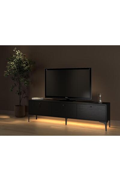 Wood'n Love Paris Led Işıklı Dolaplı Minifiksli 160 Cm Tv Ünitesi - Tv Sehpası - Wood Siyah