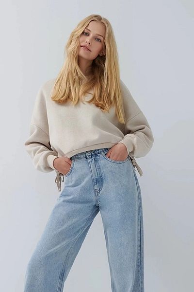geenz manifacture Pantaloni Palazzo Jean cu talie super înaltă din Lycra albastră