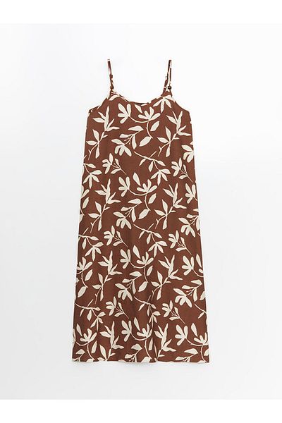 LC Waikiki Lcw Comfort Ecru V-Neck Floral Strap Women's Dress
