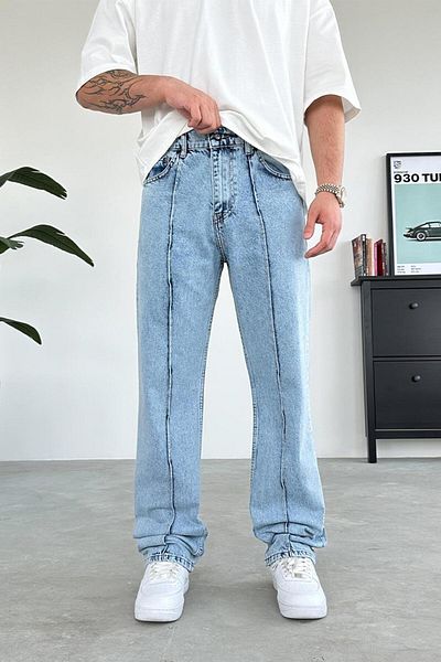 HAFKAGİYİM Φαρδύ παντελόνι με υφή Ice Blue Striped Crtz Κέντημα Λεπτομέρεια