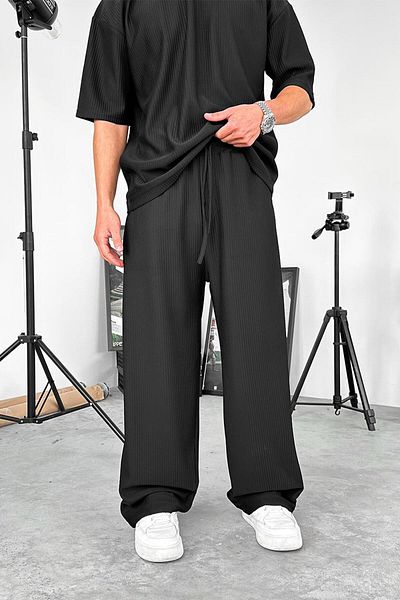 HAFKAGİYİM Black Ribbed Baggy Trousers
