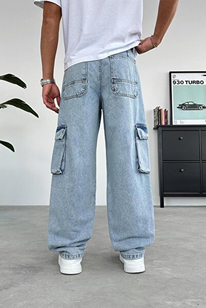 HAFKAGİYİM Блакитні дизайнерські баггі-штани з двома кишенями