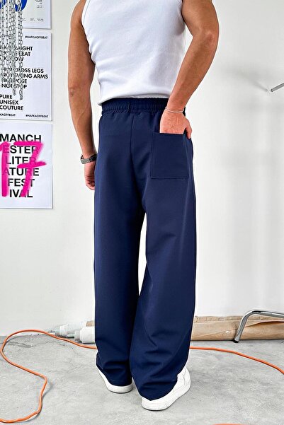 HAFKAGİYİM Lacivert Basic Beli Lastikli Baggy Kumaş Pantolon