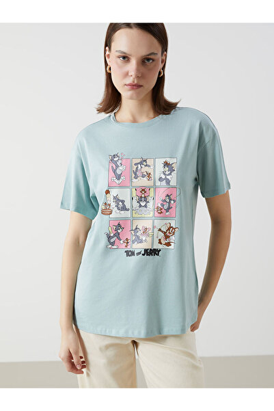 LC Waikiki Yeni Sezon Bisiklet Yaka Tom ve Jerry Baskili Kadin Tisort - S5HR10Z8