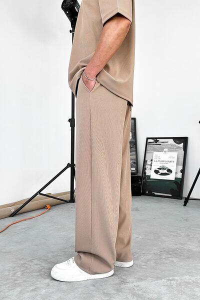 HAFKAGİYİM Καφέ λεπτό ριμπ φαρδύ παντελόνι