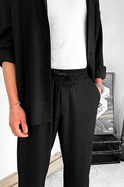 HAFKAGİYİM Black Knitted Patterned Relaxed Trousers