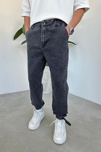 HAFKAGİYİM Γκρι υφή Snow Washed Leg Rubber Λεπτομέρεια Boyfriend Jean