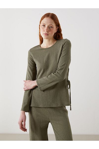 LC Waikiki Lcw Comfort Green Crew Neck Textured Women's Blouse
