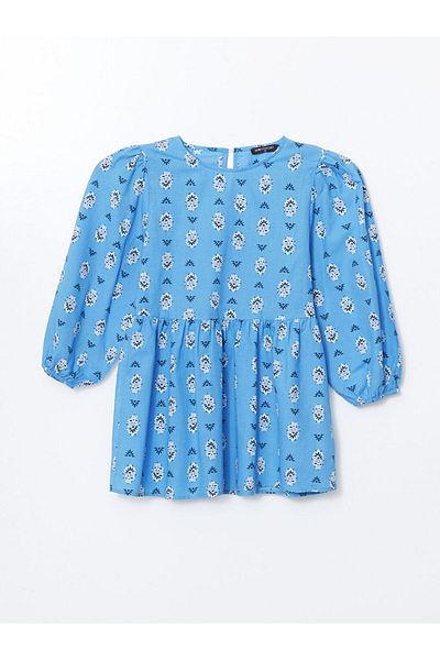LC Waikiki Lcw Comfort Blue Crew Neck Print Women's Blouse