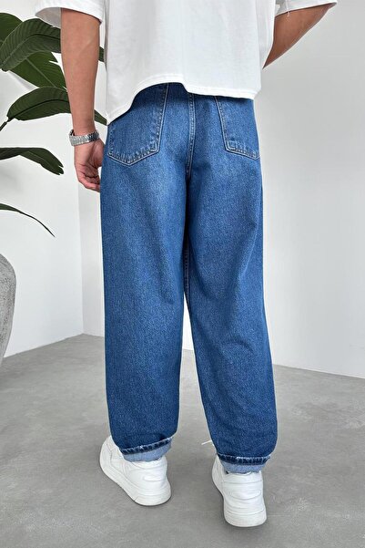 HAFKAGİYİM Dokulu Mavi Balon Fit Pantolon