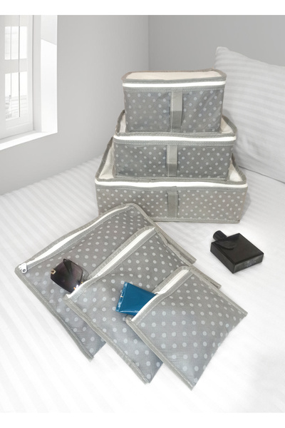 RZ RY ZAGA منظم حقائب سفر منقط باللون الرمادي مكون من 6 قطع - منظم حقيبة، حقيبة سفر شبكية