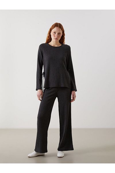 LC Waikiki Lcw Comfort Anthracite Women's Elastic Waist Textured Pants