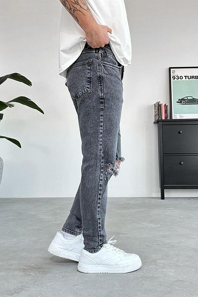 HAFKAGİYİM Dark Gray Ripped Regular Trousers